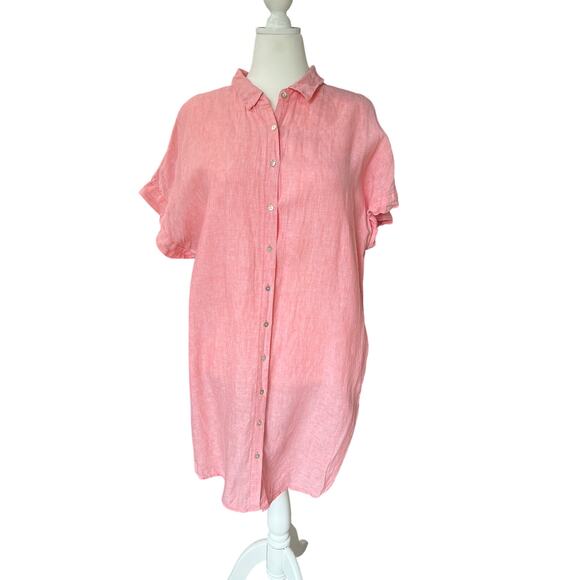 Tahari 100% Linen Pink Shirt Dress Women's Size 1X Breathable Travel Classic - Picture 1 of 10